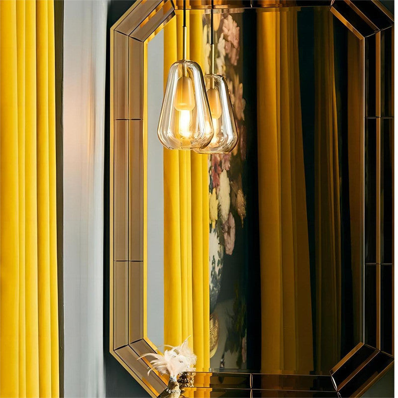 Golden Small Drop-Shaped Glass Pendant Light