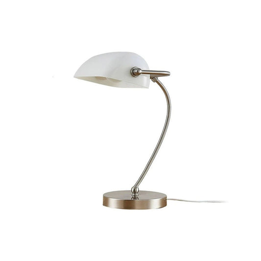 Satin Nickel  Table Lamp With White Glass Shade